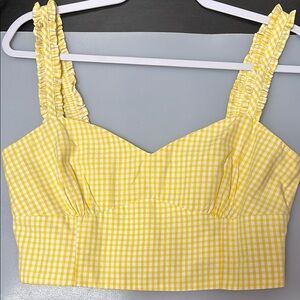 Yellow and White Fitted Ruffled Bustier Tank Top